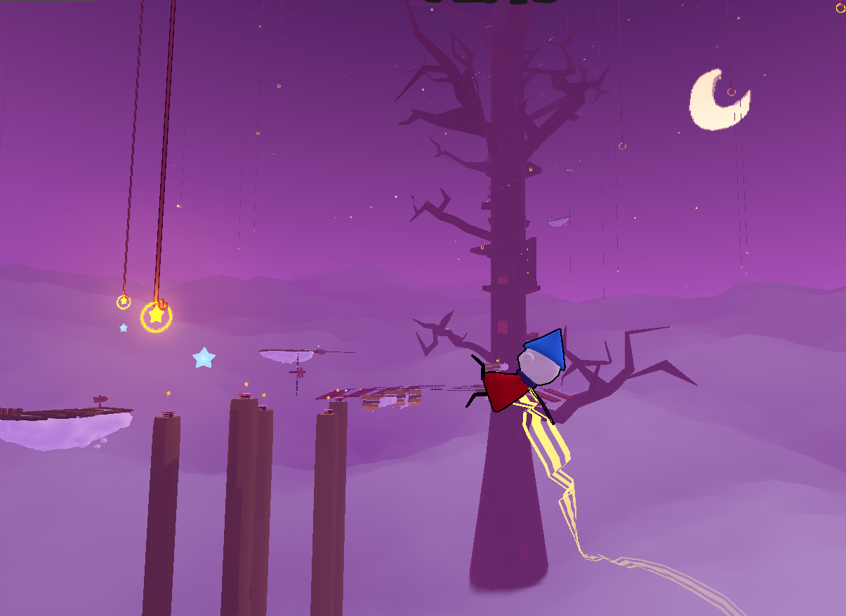 Screenshot 2 of Big Dreams Part 2. Flute is in focus, jumping through some Rope Rings to reach the tree.