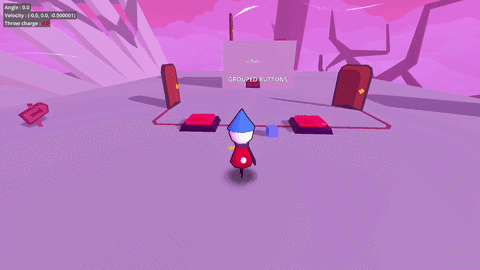 A gif of buttons in action. It shows two buttons which are connected. The left one opens the door on the left, but the right door opens only when the two buttons are pressed together.