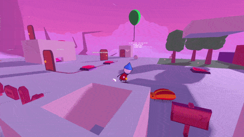 GIF of Flute flying about using the balloons